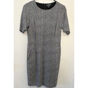 Lands’ End Petite 8P Black White Chevron Dress Pockets Career Work